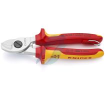 Knipex Cable Shears insulated with multi-component grips, VDE-tested with integrated insulated tether attachment point for a tool tether chrome-plated 165 mm (self-service card/blister)