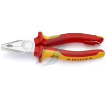 Knipex 03 06 180 T Combination Pliers insulated with multi-component grips, VDE-tested with integrated insulated tether attachment point for a tool tether chrome-plated 180 mm