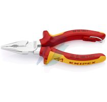 Knipex Needle-Nose Combination Pliers insulated with multi-component grips, VDE-tested with integrated insulated tether attachment point for a tool tether chrome-plated 145 mm