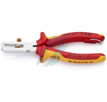 Knipex Insulation Stripper with opening spring, universal insulated with multi-component grips, VDE-tested with integrated insulated tether attachment point for a tool tether chrome-plated 160 mm