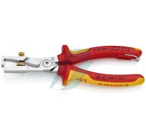 Knipex StriX Insulation strippers with cable shears insulated with multi-component grips, VDE-tested with integrated insulated tether attachment point for a tool tether chrome-plated 180 mm (self-service card/blister)