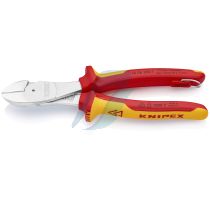 Knipex High Leverage Diagonal Cutter insulated with multi-component grips, VDE-tested with integrated insulated tether attachment point for a tool tether chrome-plated 200 mm (self-service card/blister)