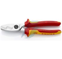 Knipex Cable Shears with twin cutting edge insulated with multi-component grips, VDE-tested chrome-plated 200 mm (self-service card/blister)