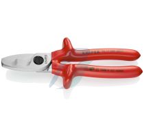 Knipex Cable Shears with twin cutting edge with dipped insulation, VDE-tested chrome-plated 200 mm