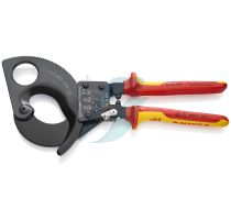 Knipex Cable Cutter (ratchet action) insulated with multi-component grips, VDE-tested black lacquered 280 mm (self-service card/blister)